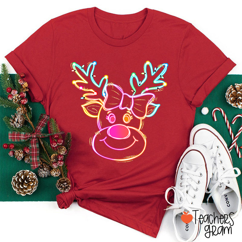 Reindeer Christmas Lights Teacher T-Shirt