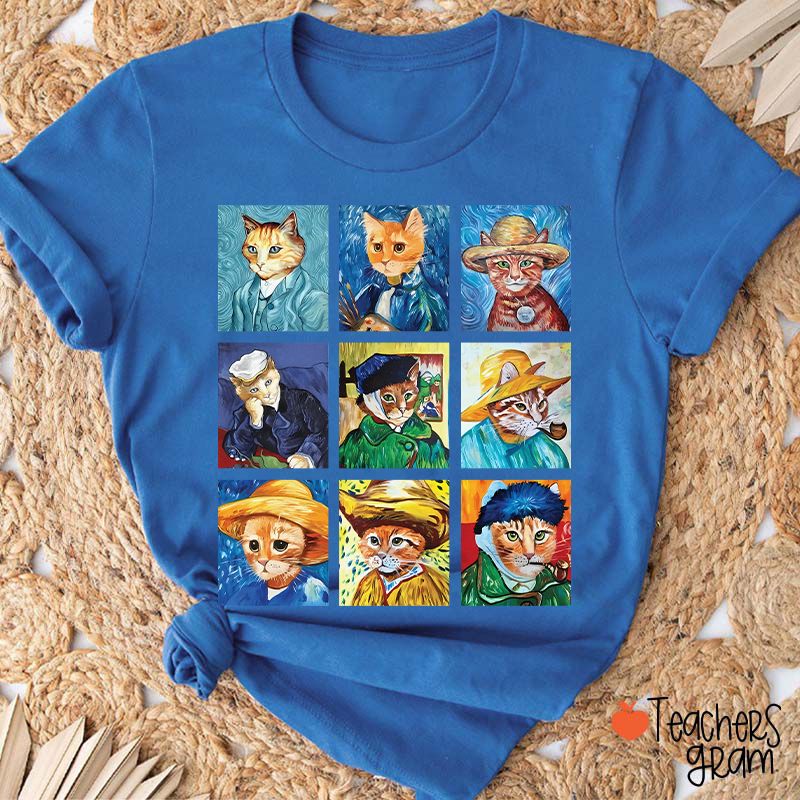 Funny Cats Painting Van Gogh Art Lover Teacher T-Shirt