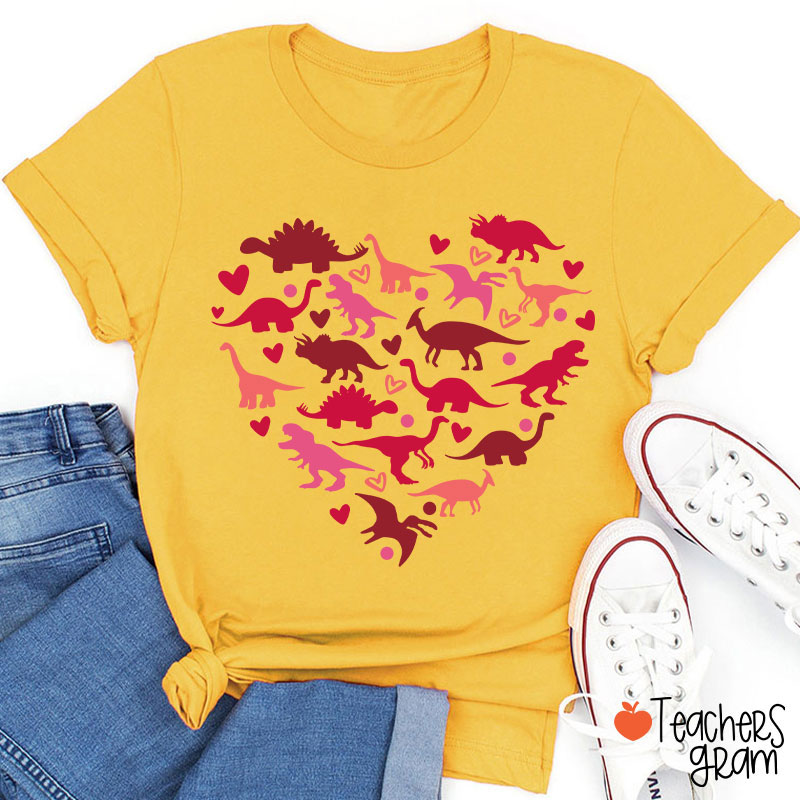 Cute Dinosaur Heart Teacher T-Shirt