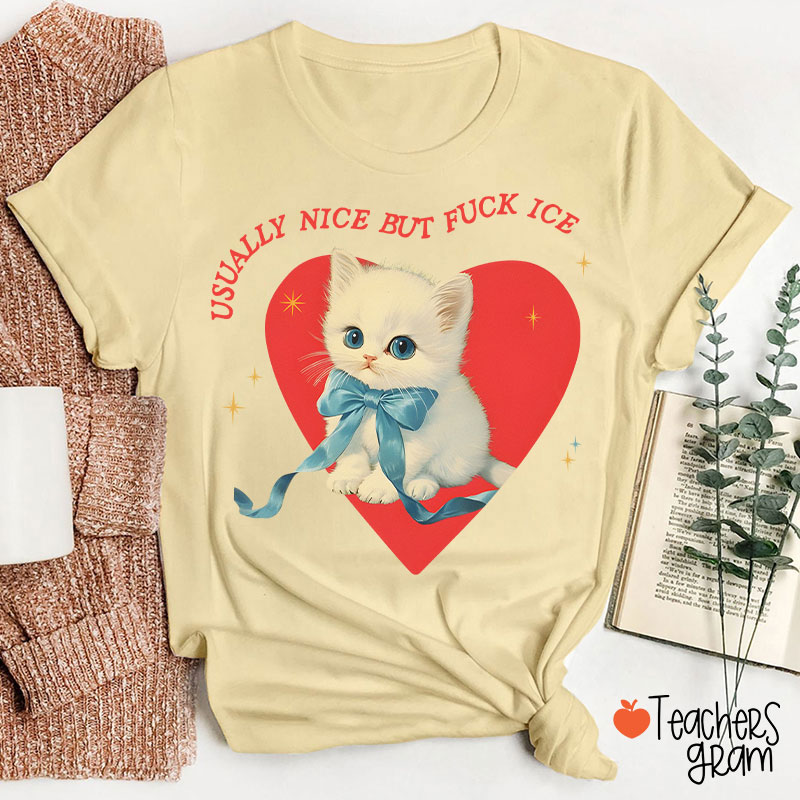 Usually Nice But Fuck Ice Teacher T-Shirt
