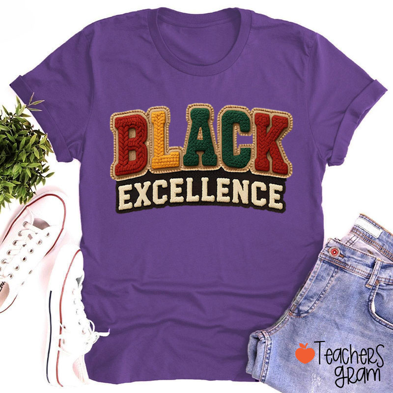 Faux Yarn Black Excellence Teacher T-Shirt