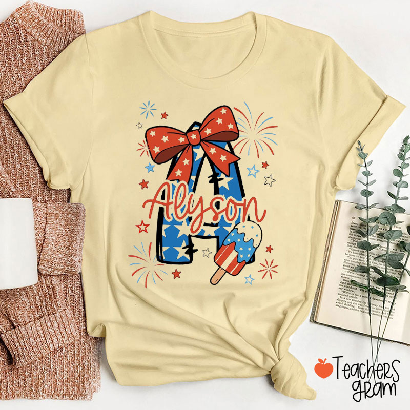 Personalized Name Happy The Fourth Of July Teacher T-Shirt