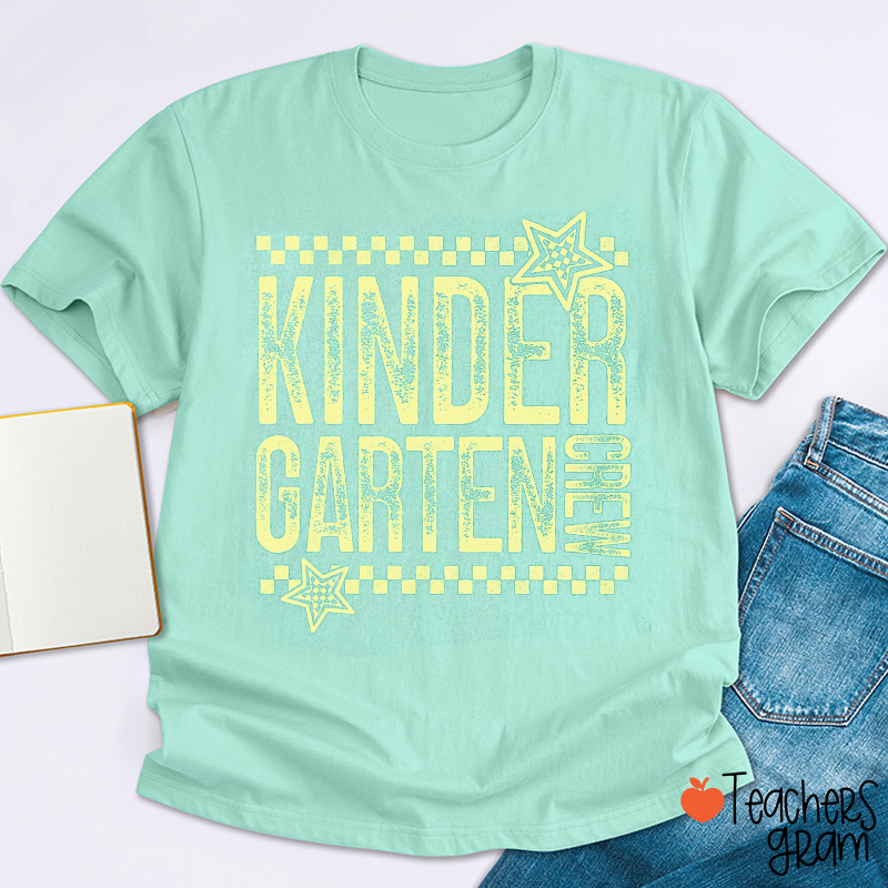 Personalized Grade Distressed Checkered Star Teacher T-Shirt