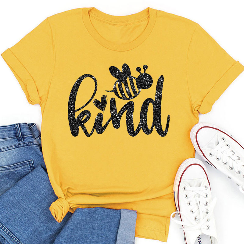 Personalized Glitter Color Bee Kind Teacher T-Shirt