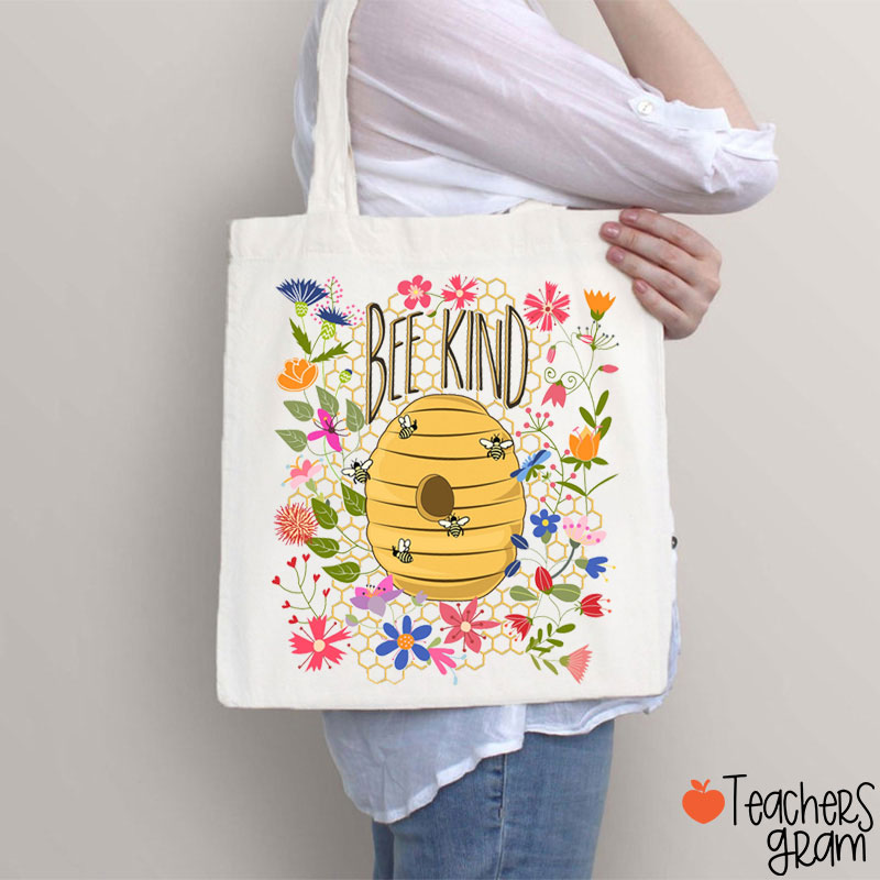 Floral Motivational Bee Kind Positivity Teacher Tote Bag
