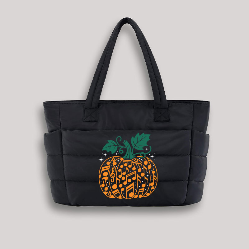 Music Note Pumpkin Teacher Puffy Tote Bag