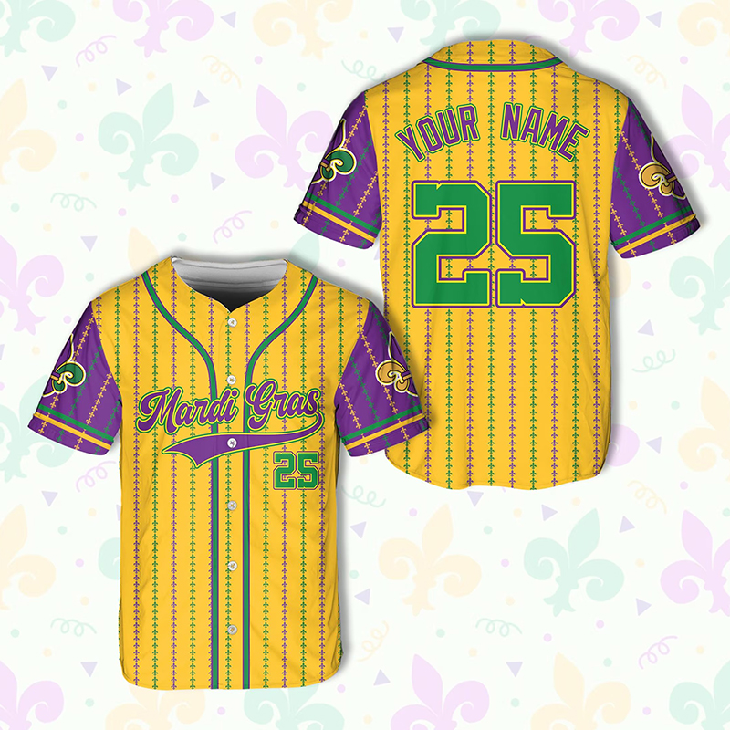Personalized Name Mardi Gras Teacher Baseball Jersey