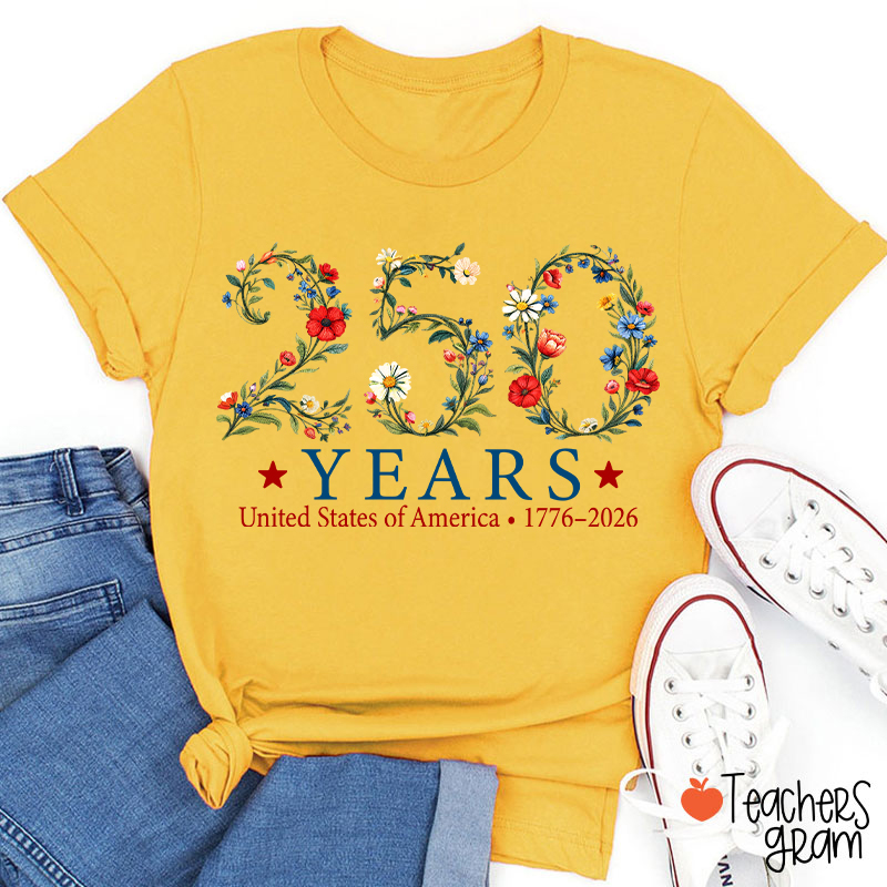 USA 250th Anniversary Floral Teacher T-Shirt