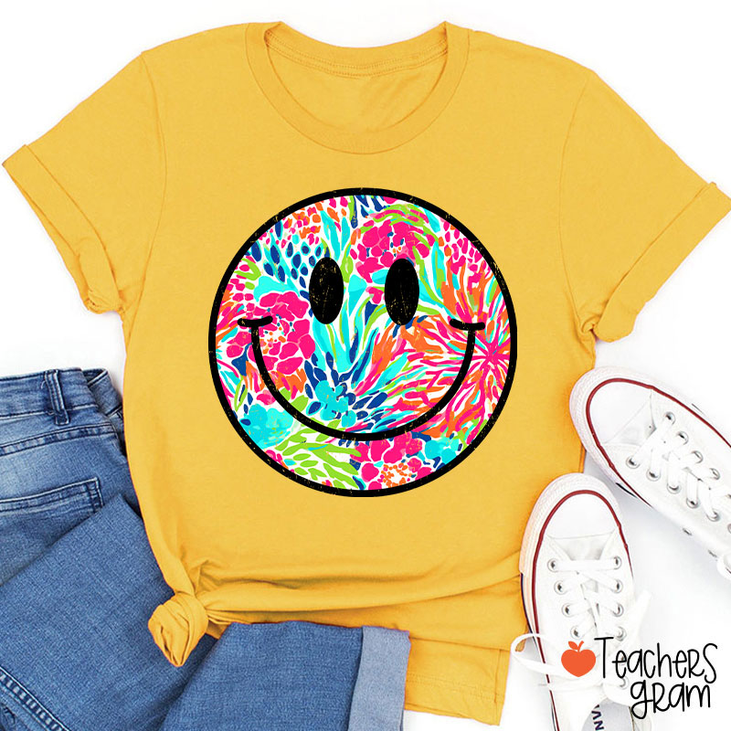 Smile Face Summer Floral Retro Beach Vibes Teacher T-Shirt