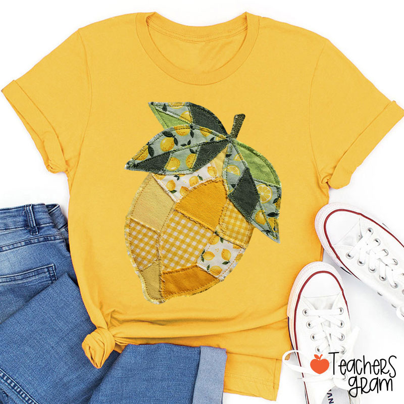 Faux Quilted Patchwork Lemon Teacher T-Shirt