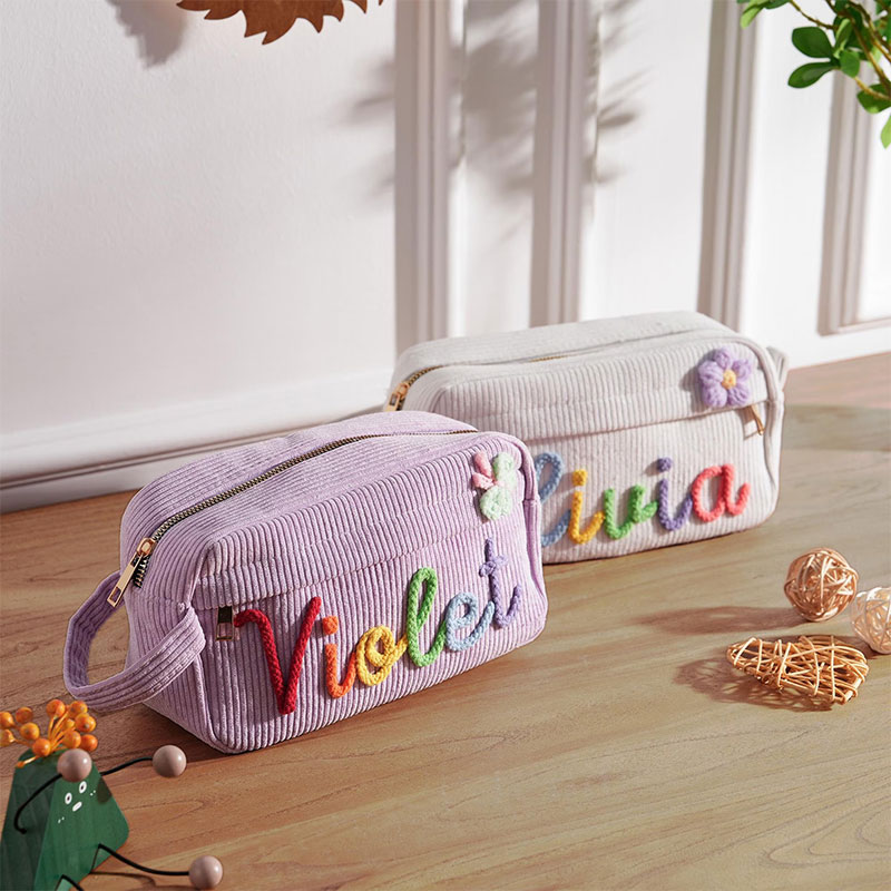 Personalized Corduroy Zipper Makeup Bag