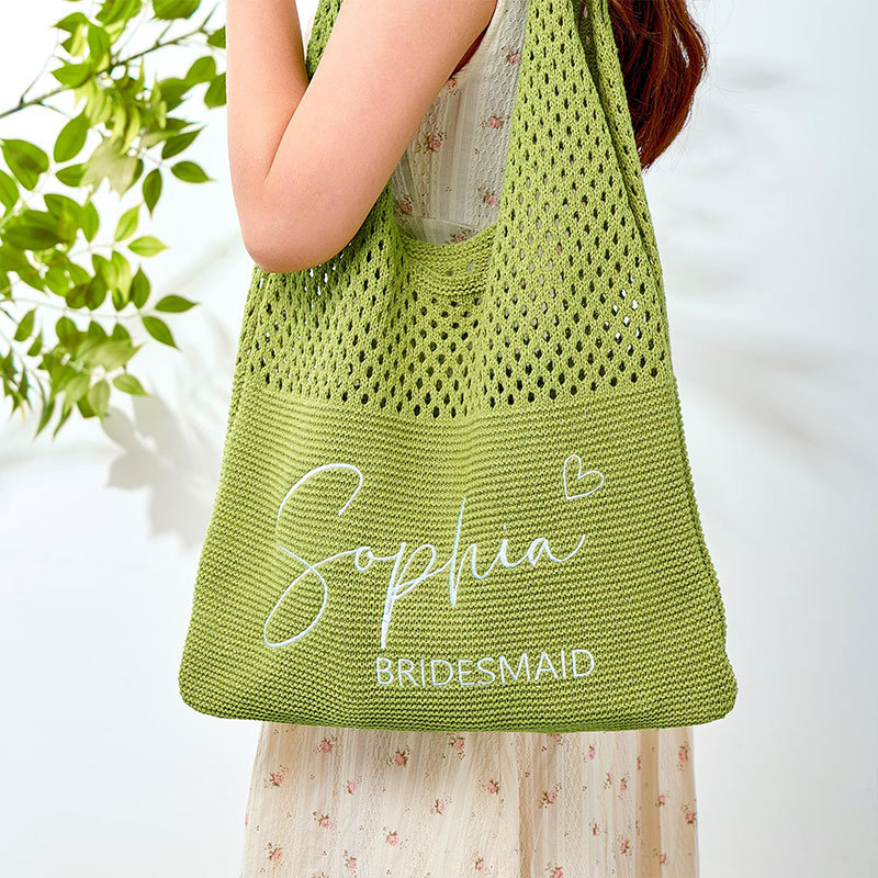 Personalized Name Embroidered Knitted Tote Bag