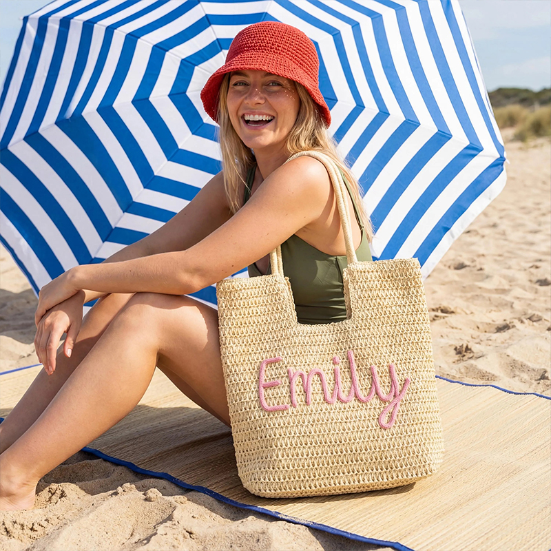 Personalized Straw Beach Tote Bag