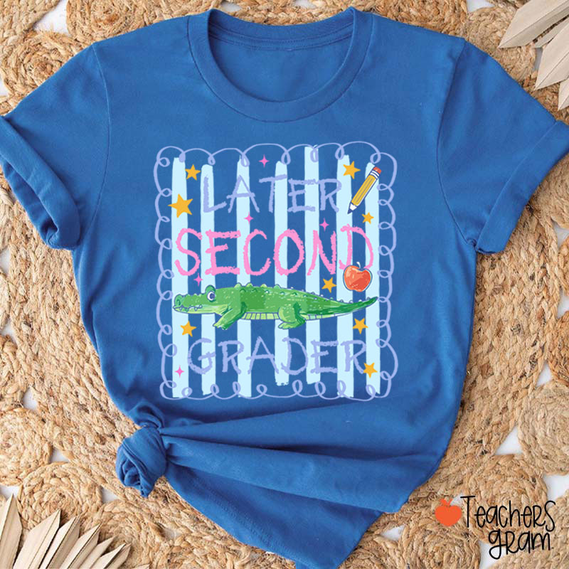Personalized Grade Preppy Striped Later Teacher T-Shirt