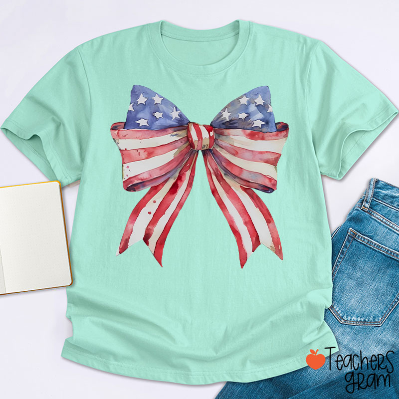 American Flag Bow Teacher T-Shirt