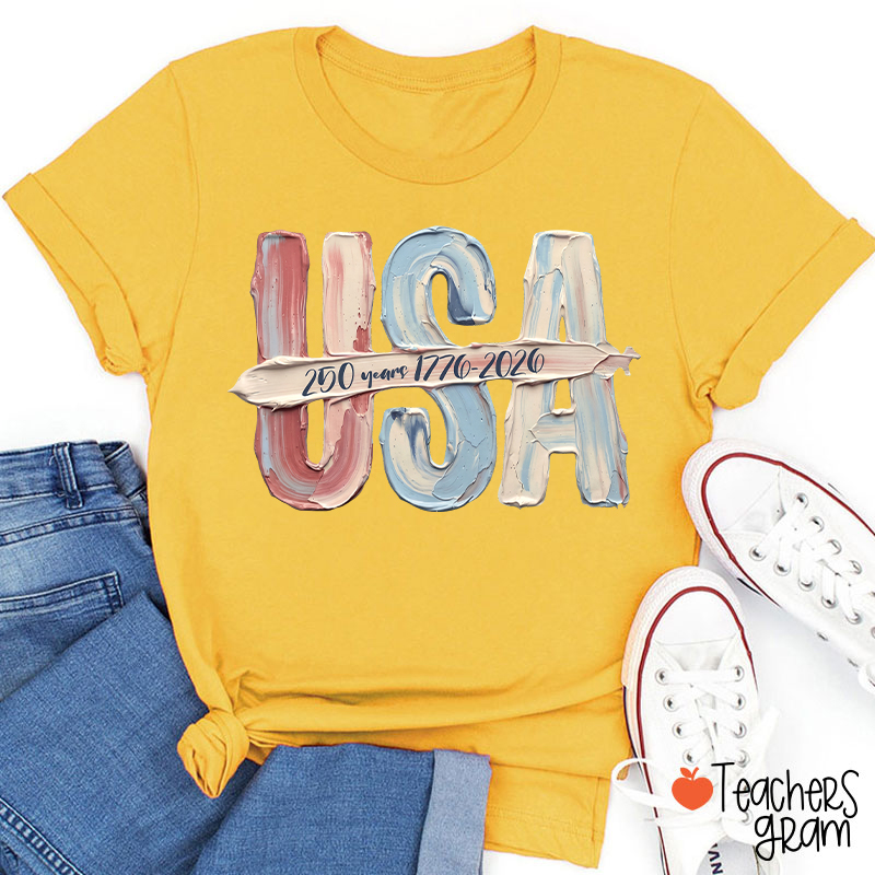 Watercolor USA 250 Years Teacher T-Shirt