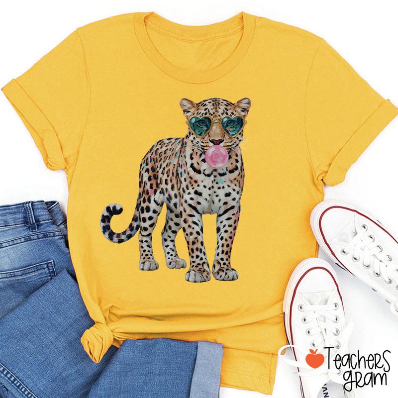 Leopard Bubblegum Sunglasses Teacher T-Shirt
