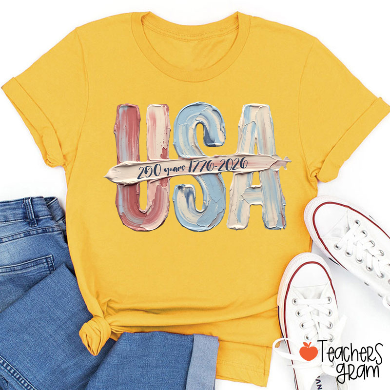 Watercolor USA 250 Years Teacher T-Shirt