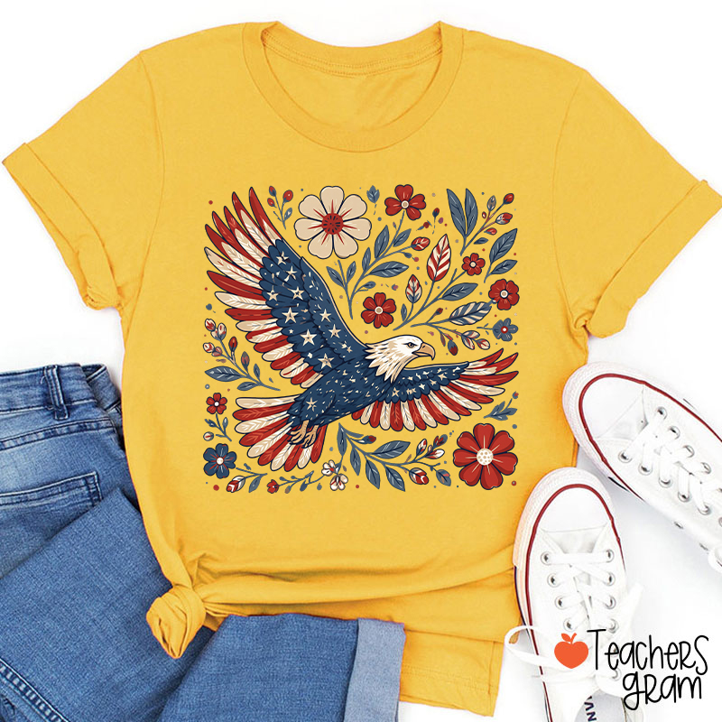 Patriotic Eagle Floral Teacher T-Shirt