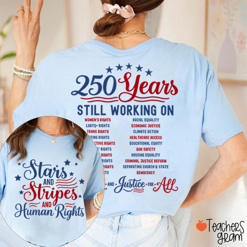 Stars And Stripes And Human Rights Teacher Two Sided T-Shirt