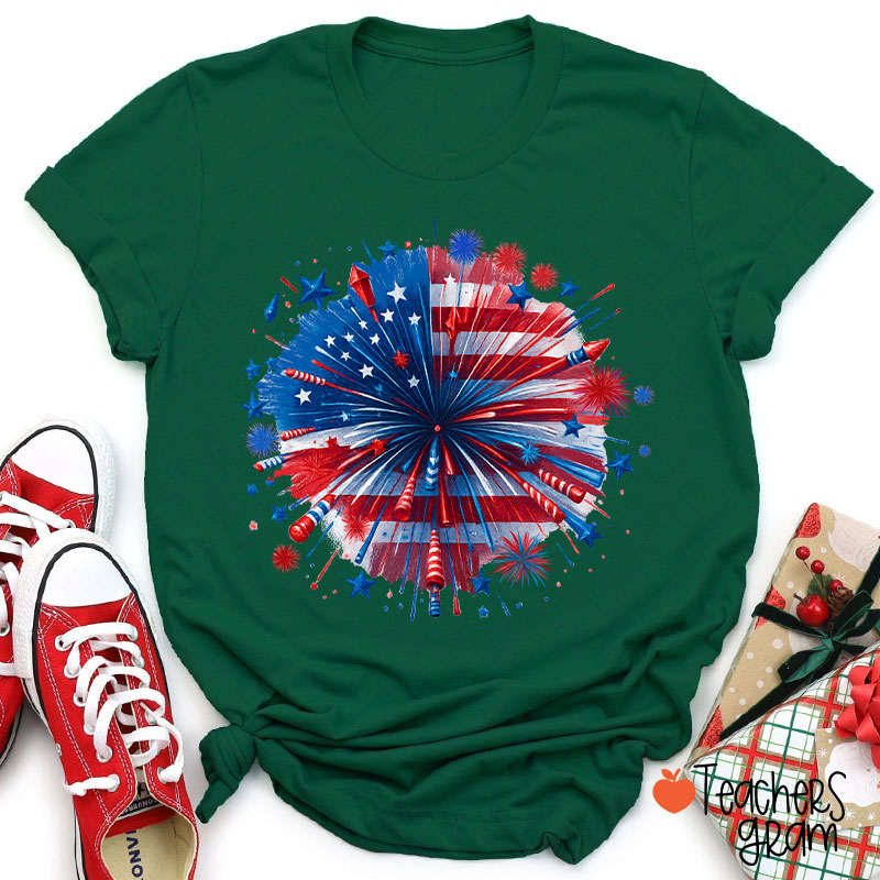 USA Firework Independence Day Teacher T-Shirt