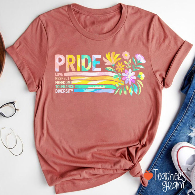 Pride Love Respect Freedom Tolerance Diversity Teacher T-Shirt
