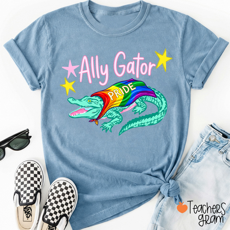 Ally Gator Rainbow Pride Teacher T-Shirt