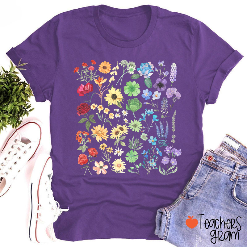 Rainbow Pride Color Wildflowers Teacher T-Shirt