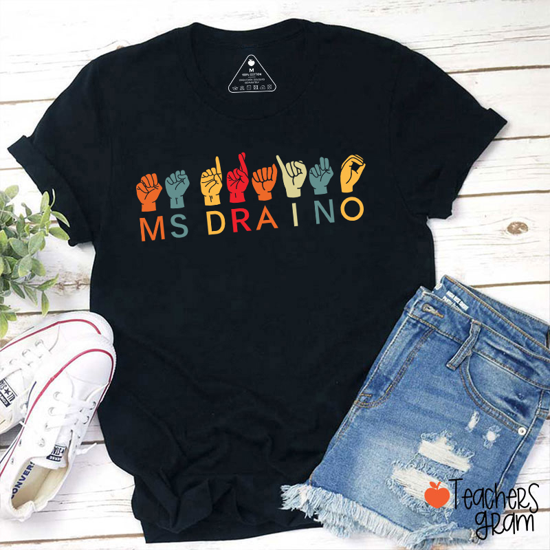 Personalized Name ASL American Sign Language Teacher T-Shirt