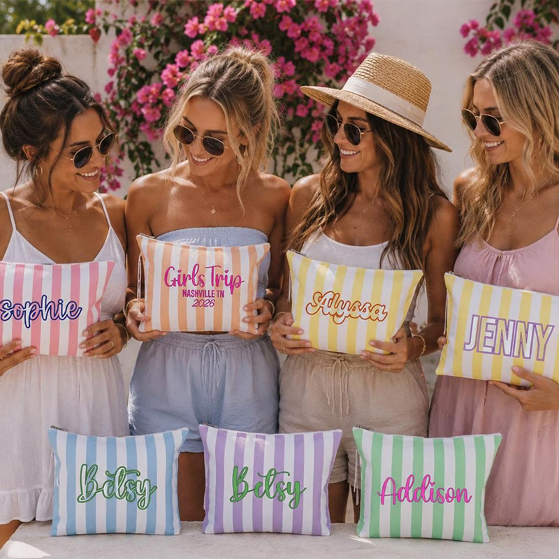Personalized Monogram Initials Striped Makeup Bag