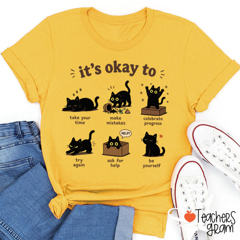 Black Cats It's Okay To Take Your Time Teacher T-Shirt