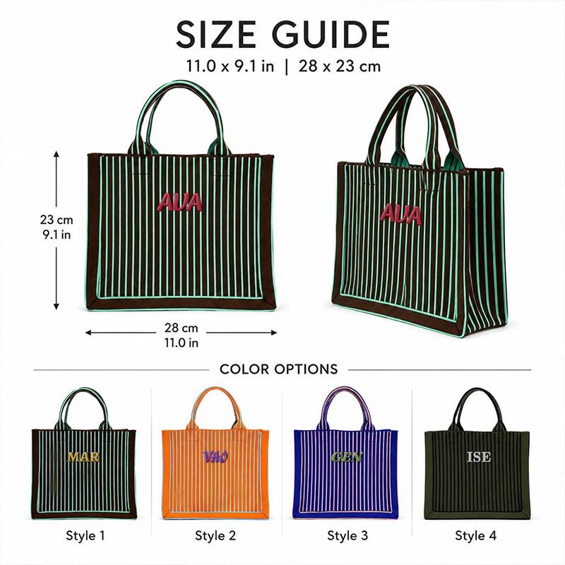 Personalized Name Embroidered Striped Knit Tote Bag