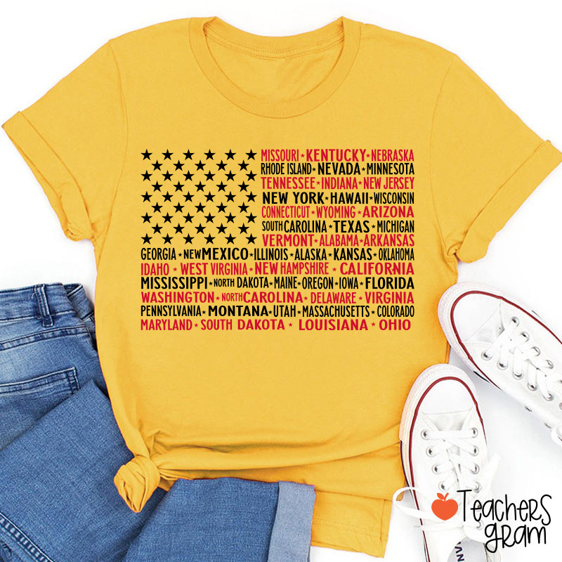 Vintage American Flag 4th Of July Teacher T-Shirt