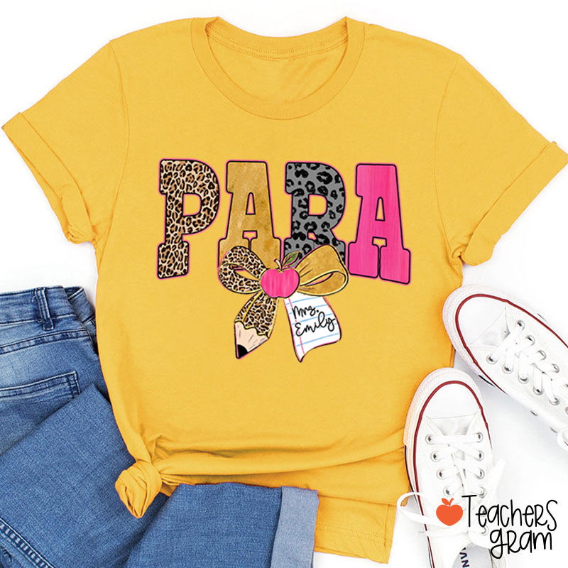 Personalized Wild Leopard Bow Tie Teacher T-Shirt