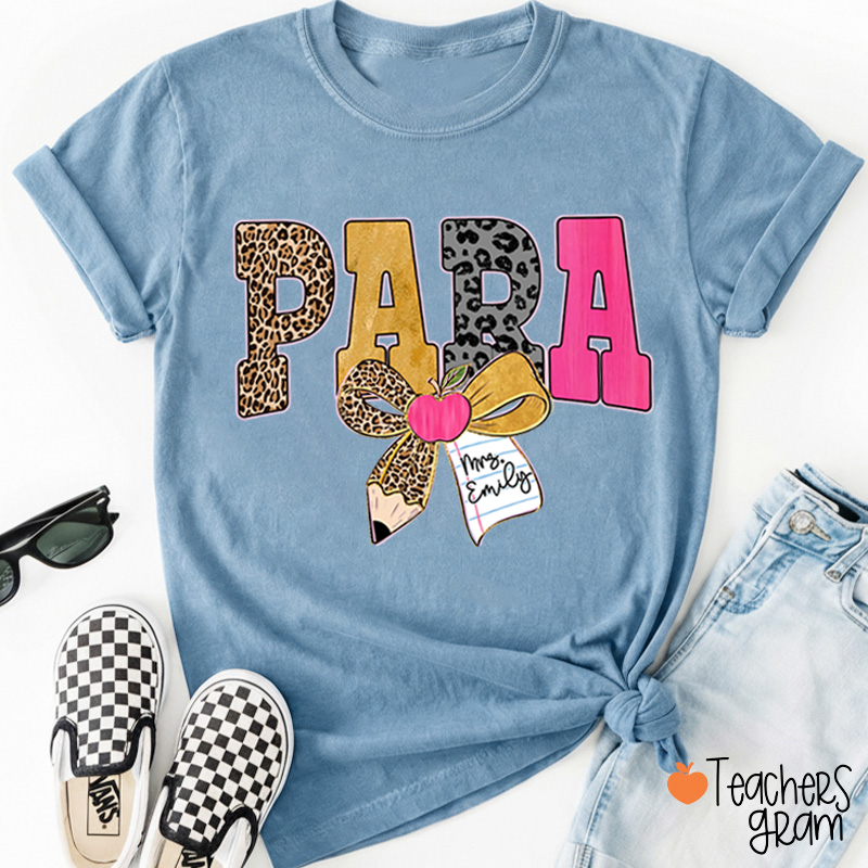 Personalized Wild Leopard Bow Tie Teacher T-Shirt