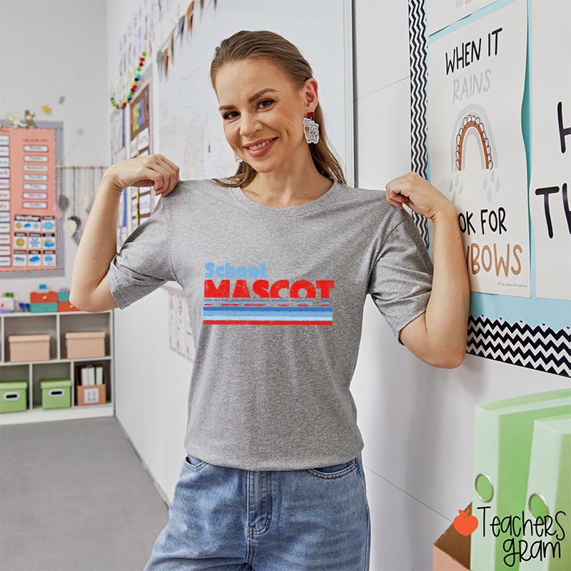 Personalized Mascot And School Name Contrast Color Line Design Teacher T-Shirt