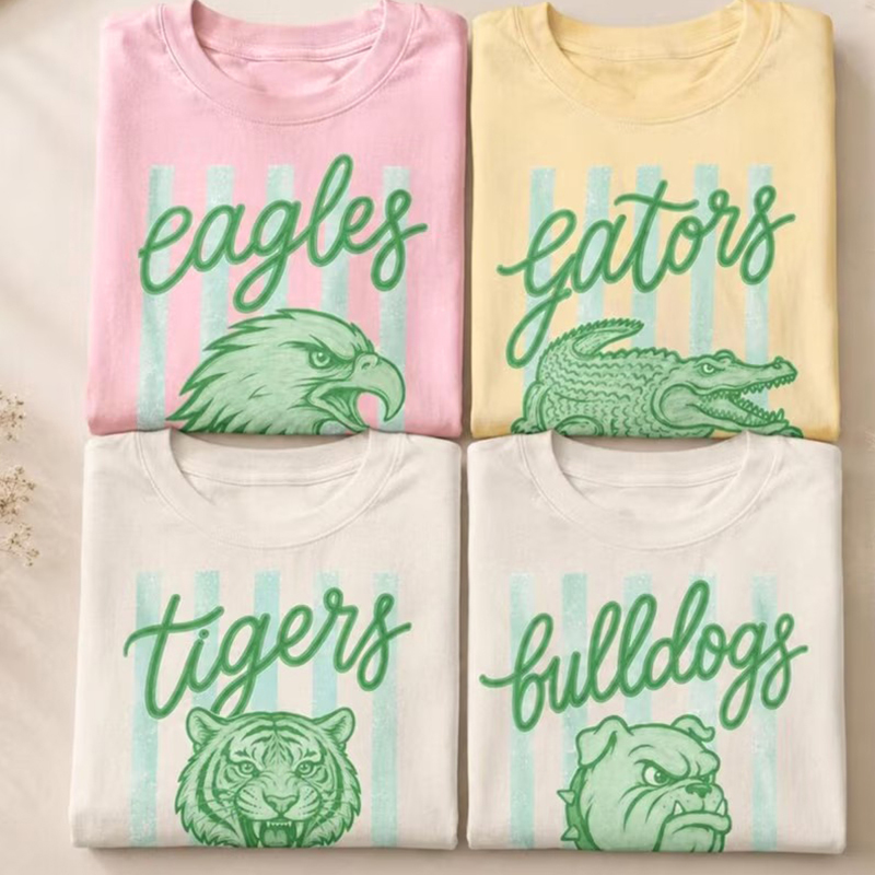 Personalized Mascot Striped Animal Mascot Teacher T-Shirt