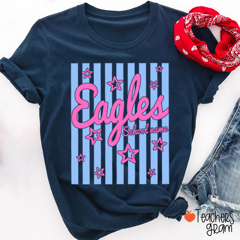 Personalized School Mascot Preppy Striped Star Teacher T-Shirt