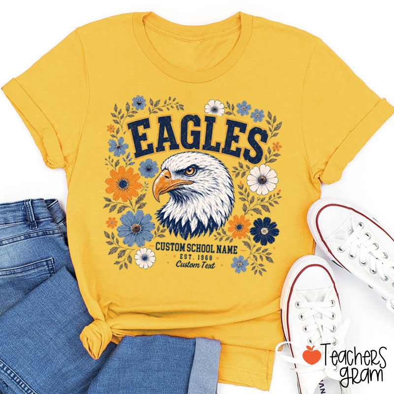 Personalized Mascot Floral Est Custom Text Teacher T-Shirt