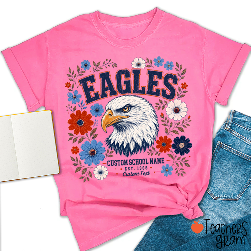 Personalized Mascot Floral Est Custom Text Teacher T-Shirt