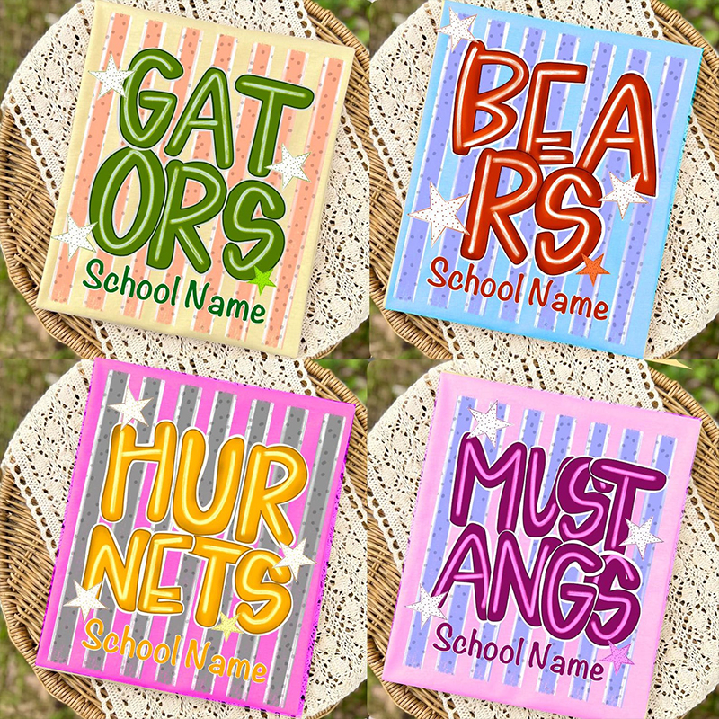 Personalized School Mascot Pastel Stripe Bubble Letter Teacher T-Shirt