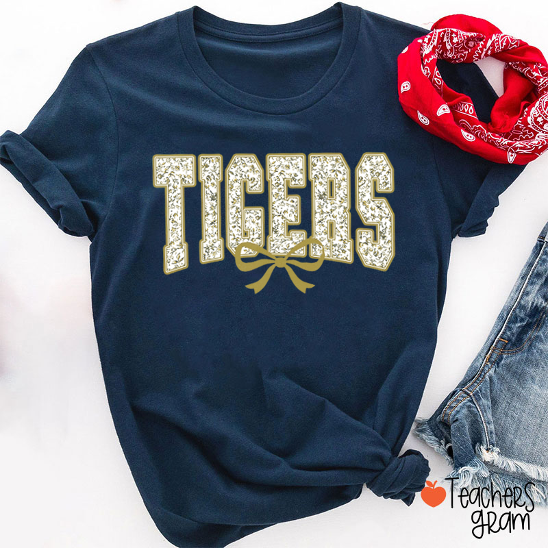 Personalized Mascot Floral Printing Coquette Bow Teacher T-Shirt