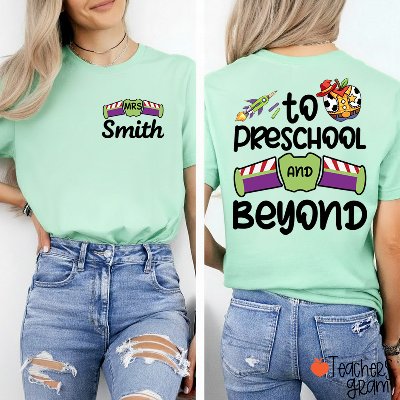 Personalized Grade And Name Galaxy Cartoon Teacher Two Sided T-Shirt