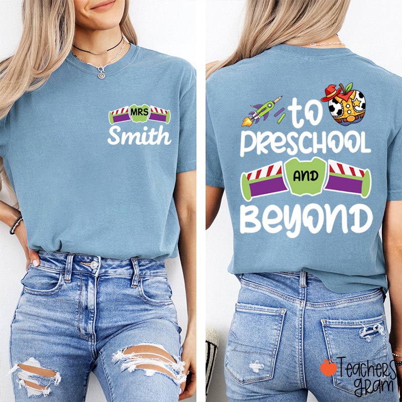 Personalized Grade And Name Galaxy Cartoon Teacher Two Sided T-Shirt
