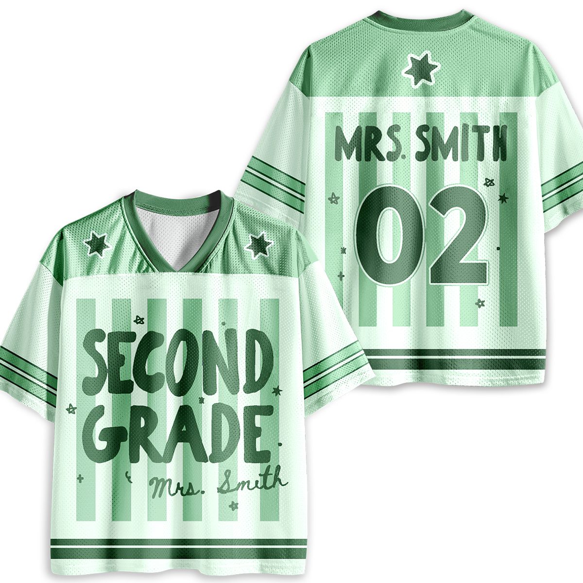 Personalized Grade And Name Preppy Stripes Teacher Mesh Jersey