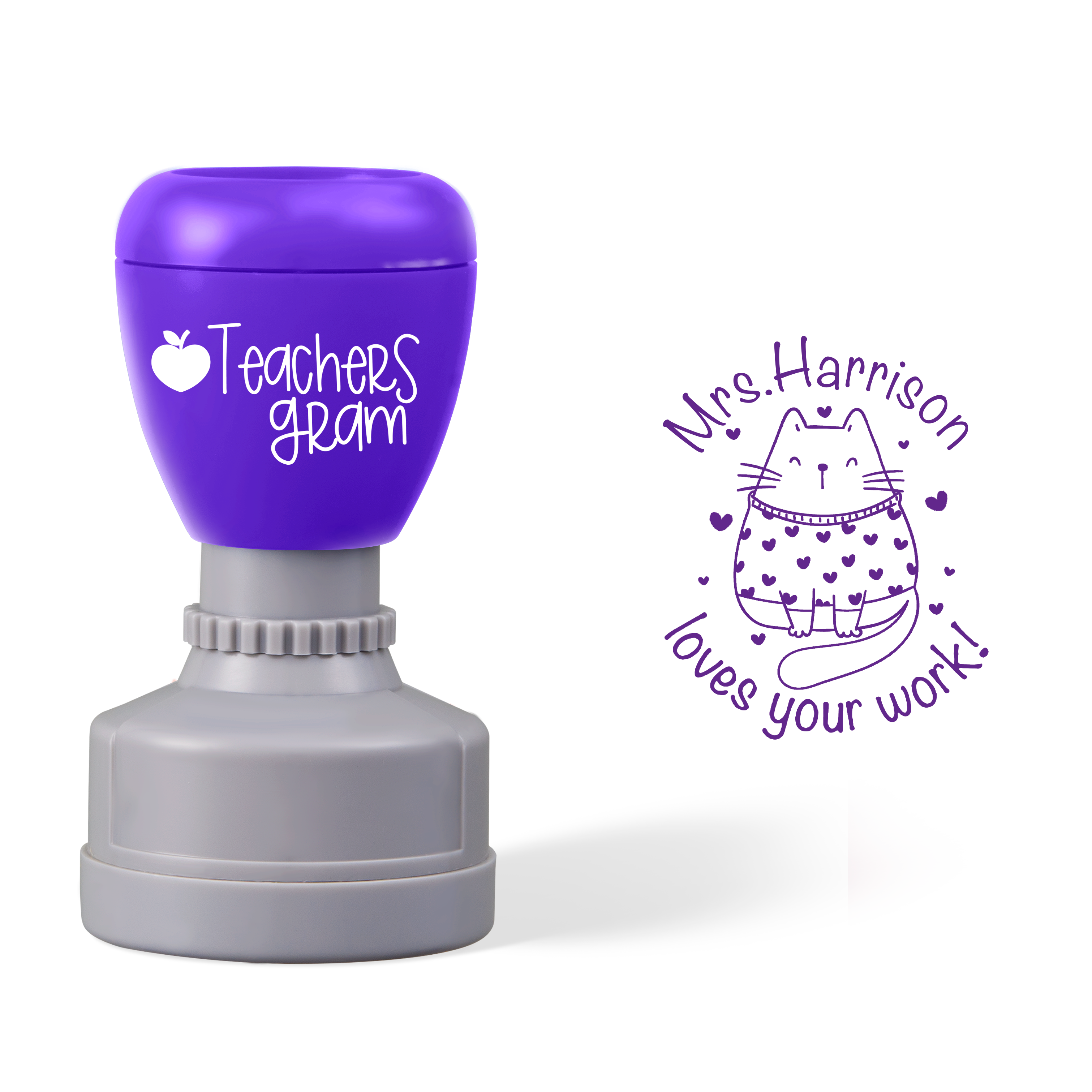 Personalized Name Loves Your Work Teacher Stamp