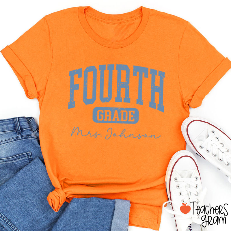 Personalized Name And Grade Vintage Distressed Varsity Letter Teacher T-Shirt