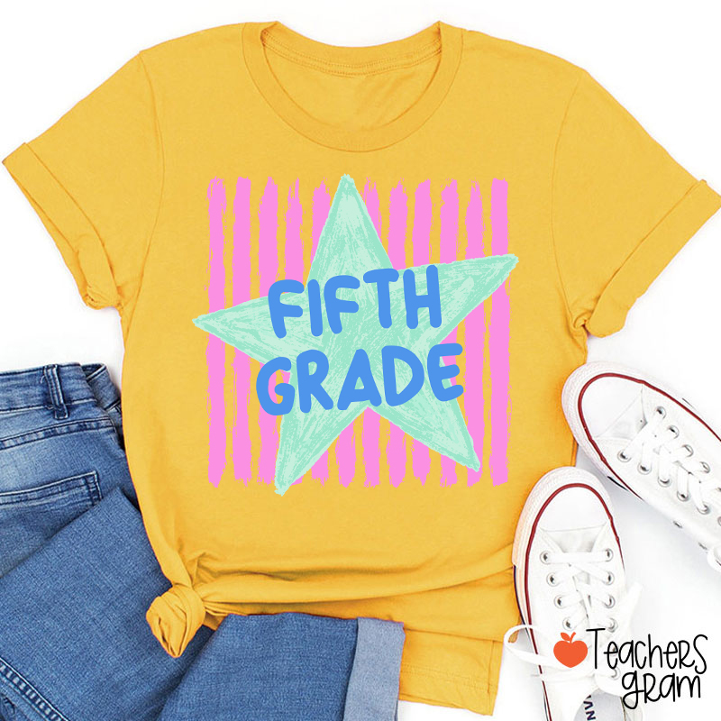 Personalized Grade Stripe Star Pattern Teacher T-Shirt