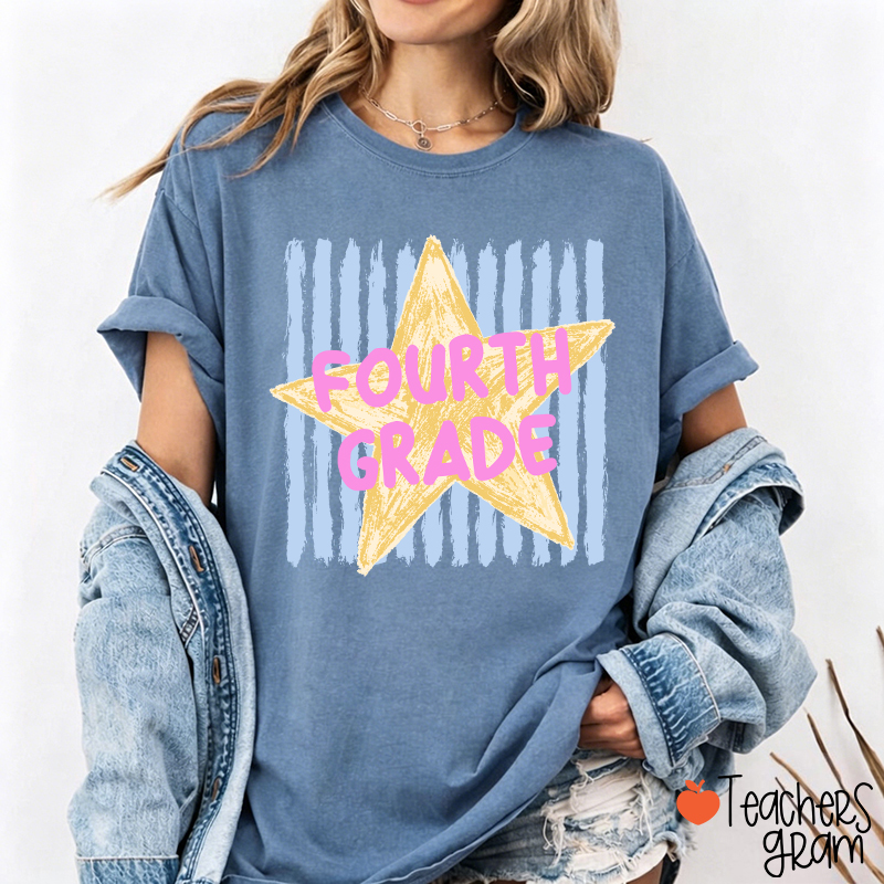Personalized Grade Stripe Star Pattern Teacher T-Shirt