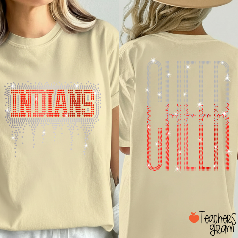 Personalized Mascot Cheer Drip Faux Rhinestone Teacher  Two Sided T-Shirt